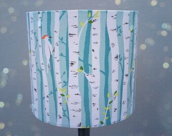 Birch Forest with bird, Fabric covered lamp shade