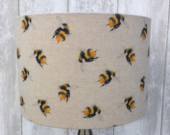 Fluffy BumbleBees On Linen Fabric Lampshade