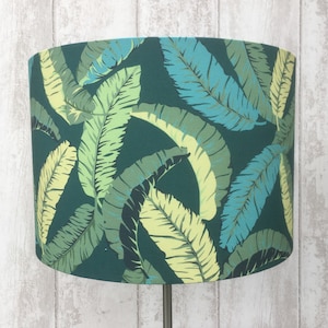 TROPICAL BANANA LEAVES Fabric covered lamp shade 15cm diamer up to 45cm diameter siz