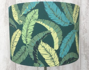 TROPICAL BANANA LEAVES Fabric covered lamp shade 15cm diameter up to 45cm diameter siz