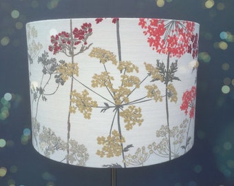 Hedgerow Flora in Pinks, greys and oatmeal. Lampshades from 15cm right up to 45cm diameters.
