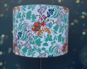 SUMMER FLOWERS fabric covered drum lampshade. 15cm - 35 cm sizes.