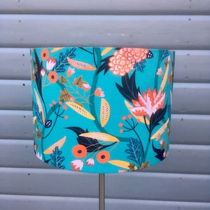 Exotic Flowers on Turquoise Lamp Shade in small to very large sizes.