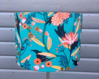 Exotic Flowers on Turquoise Lamp Shade in small to very large sizes.