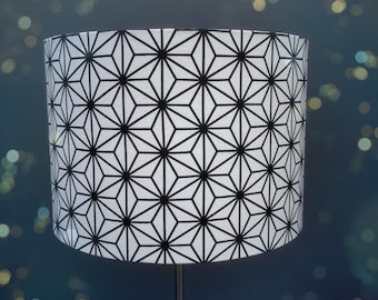 Black and white Geometric Flowers lampshade in sizes 15cm right up to 45cm diameter .