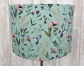 Bird amongst the flowers- Fabric covered lampshade.