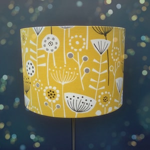 Yellow Ochre Scandi Flowers and Seed heads Lampshade in sizes 15cm right up to 45cm diameter .