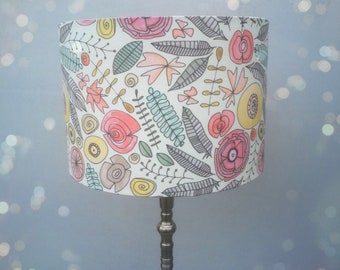 Watercolour Flowers and Feathers fabric lampshades.