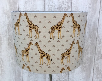 Giraffes on linen fabric lampshade