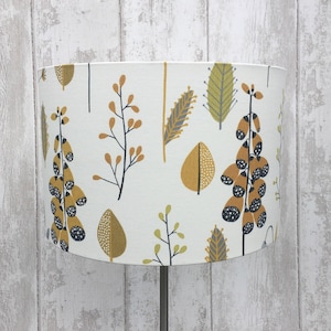 Flowers and Leaves study in Ochre- Fabric covered lamp shade.15cm up to large size 45cm diameter.