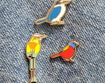 Travel Bird Mini Pins - Painted Bunting, Turquoise Browed MotMot, Collared Kingfisher