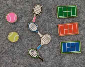 Tennis Mini Pin Set: Ball, Racquet & Court Enamel Pins