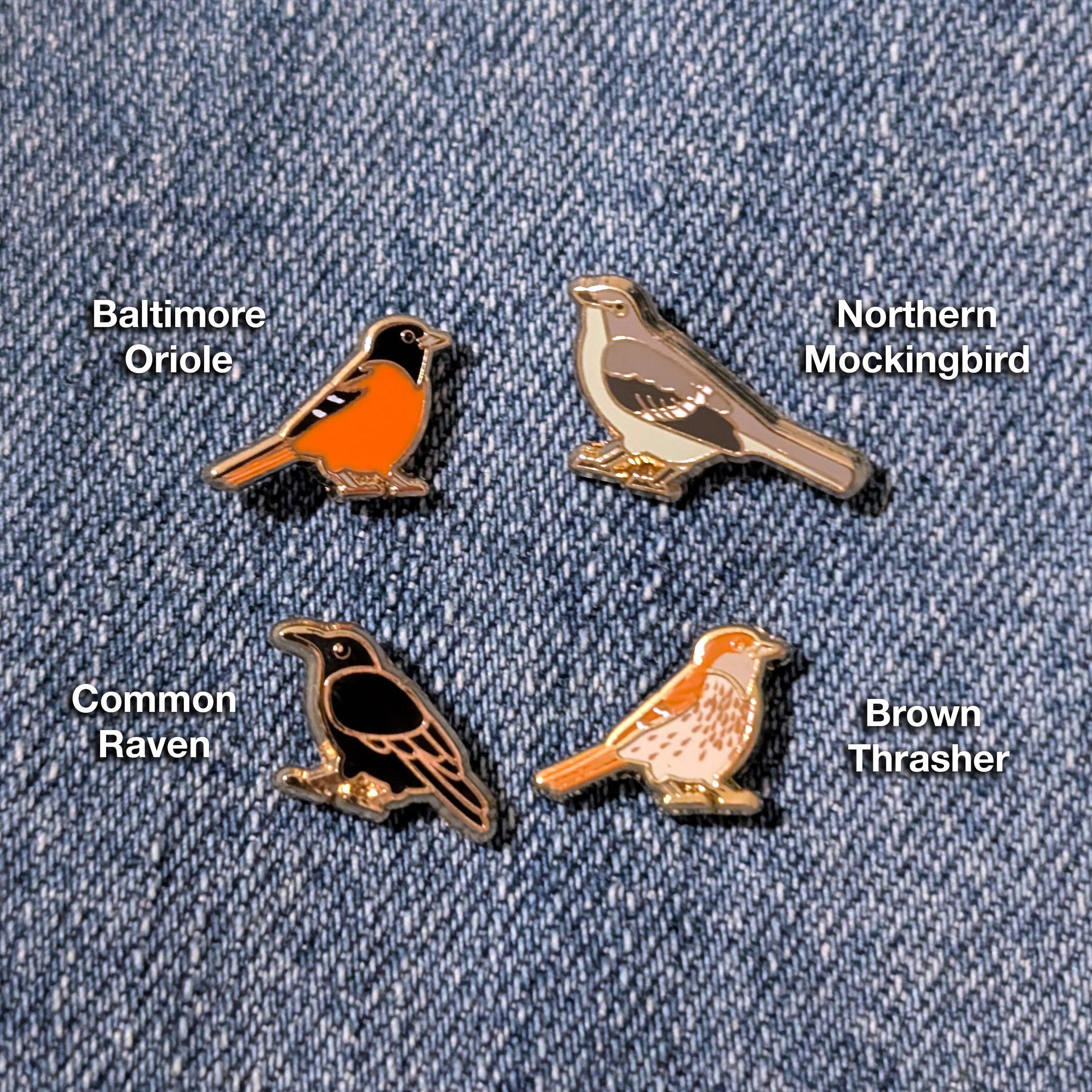 Bird Mini Pins - Oriole, Raven, Brown Thrasher, Mockingbird - Etsy