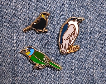 Taiwan Bird Enamel Pins – Black-crowned Night Heron, Taiwan Barbet, Liocichla
