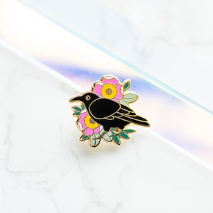 Raven Floral Enamel Pin
