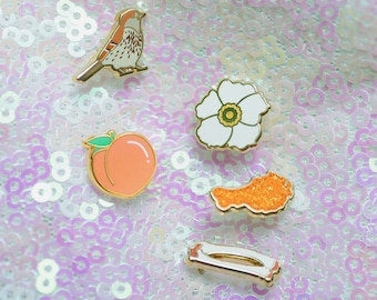 Atlanta Georgia Mini Pin Set - Cherokee Rose, Brown Thrasher, Peach and Chicken Wings
