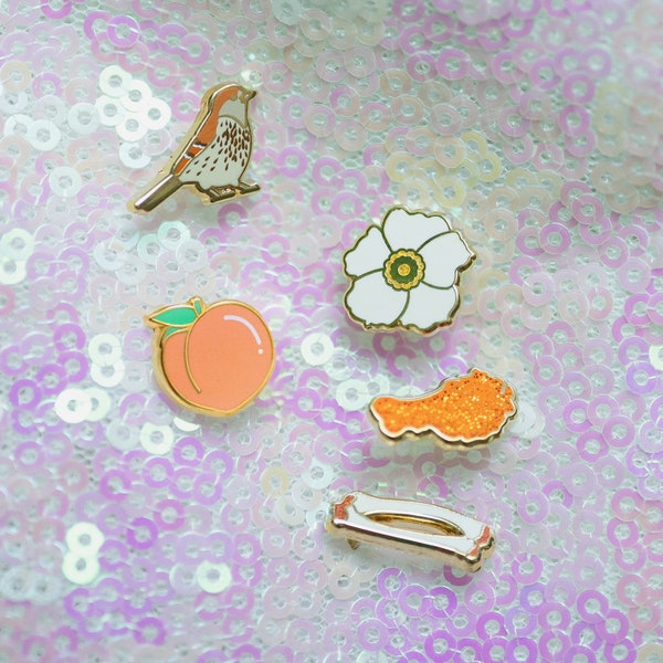 Atlanta Georgia Mini Pin Set - Cherokee Rose, Brown Thrasher, Peach and Chicken Wings