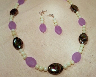 Lavender and Pale Green Necklace and Earring Set
