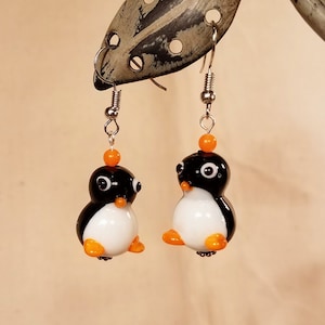 Penguin Lampwork Bead Earrings
