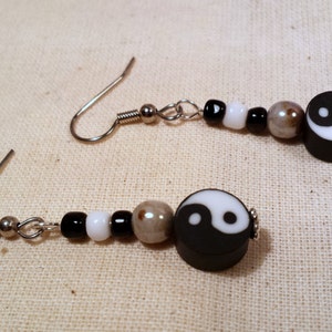 Yin Yang Earrings, Black and White