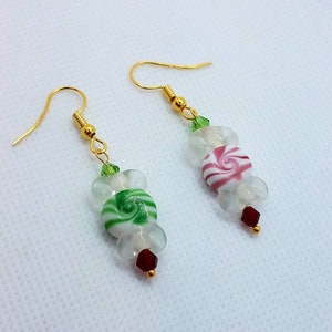 Red & Green Starlight Mint Candy Earrings