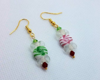 Red & Green Starlight Mint Candy Earrings