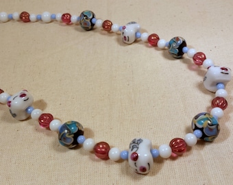 Porcelain Pig Necklace, Lampwork & Czech Glass Beads, Handmade