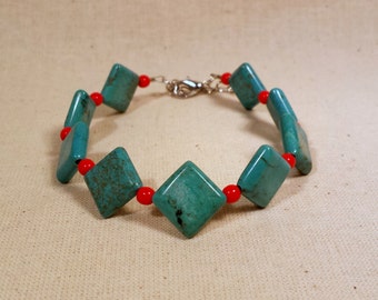 Turquoise and Red Rhombus Bracelet