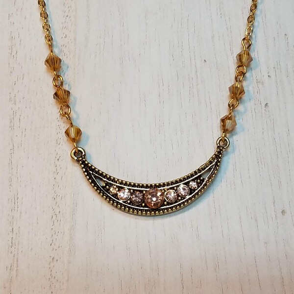 Gold Rhinestone Pendant Necklace Chain, handmade jewelry gifts jewellery, gift for her gold plated chain necklace chocolate diamonds