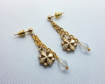 Gold Chain Dangle Earrings with Faceted Glass Crystal
