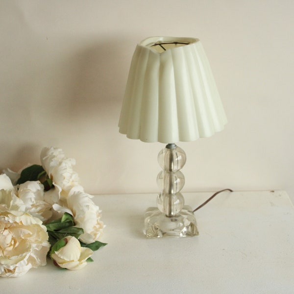 Vintage 1950s Table Lamp, Glass or Lucite with Celluloid Shade,  Lighting