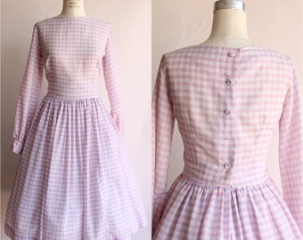 Vintage 1950s 1960s Dress, John Weitz Purple Gingham Check Cotton Dress, Montgomery Ward