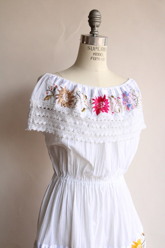 Vintage 1970s 1980s Dress, White Cotton Embroider… - image 4