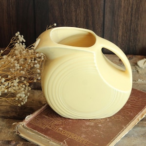 Vintage 1940s Pitcher, Yellow Homer Laughlin Fiestaware Larger Disk Jug or Decanter