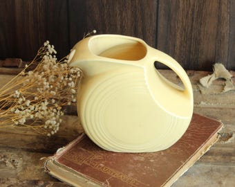 Vintage 1940s Pitcher, Yellow Homer Laughlin Fiestaware Larger Disk Jug or Decanter