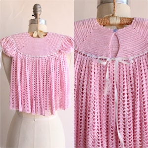 Vintage Baby Dress, Pink Little Girls Frock, Crochet