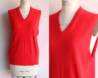 Vintage 1950s Sweater Vest, Marston's Red Orlon V Neck, Size Medium