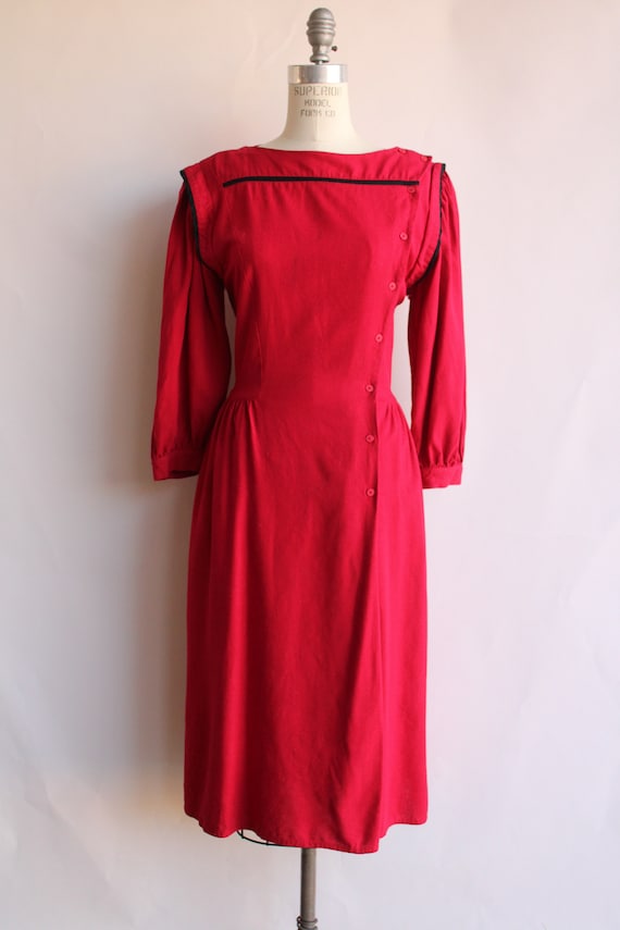 Vintage 1980s Dress, Joanie Char Red Silk Shirtwa… - image 2