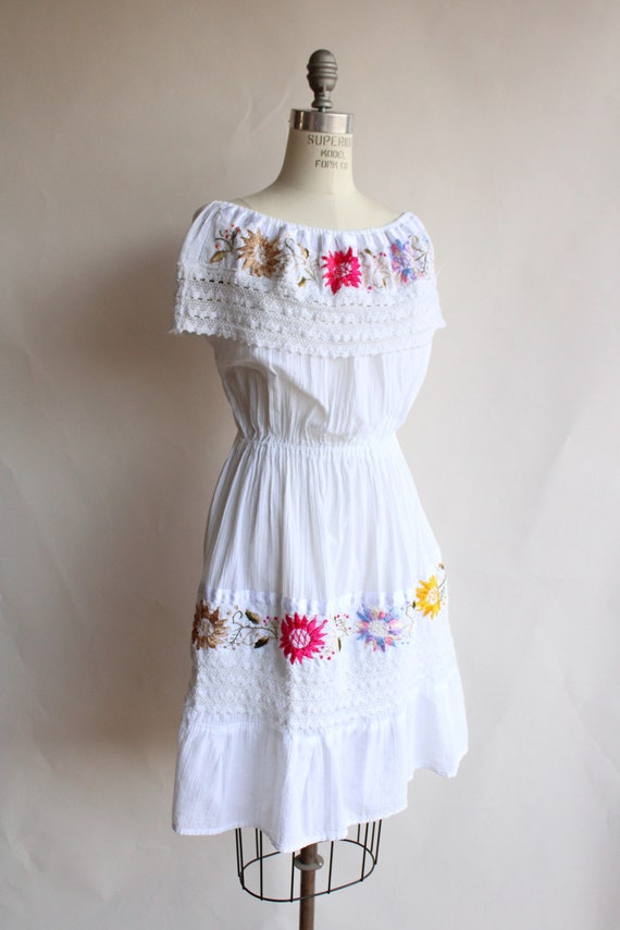 Vintage 1970s 1980s Dress, White Cotton Embroider… - image 5