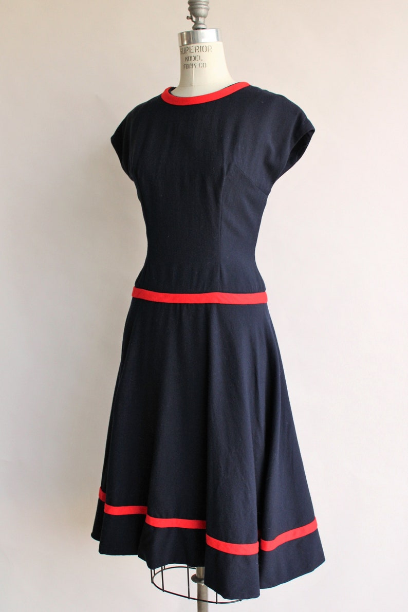 Vintage 1950s Dress / Maggie Stover Navy Blue Wool Fit and - Etsy