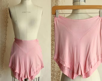 Vintage 1940-tals trosa, rosa högmidjade steppbyxor, högmidjade underkläder