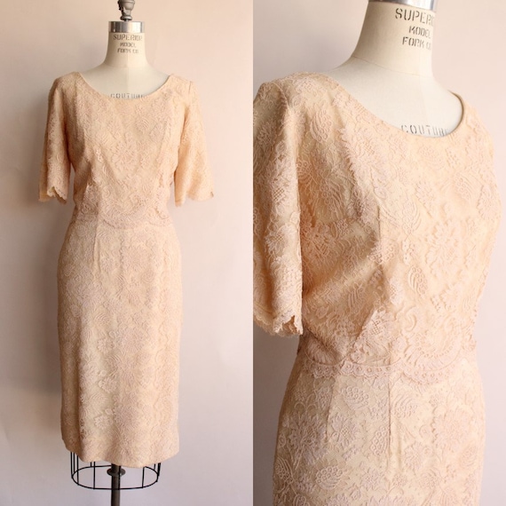 Vintage 1960s Dress, Pink Illusion Lace Fluttery … - image 1