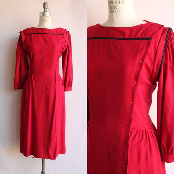 Vintage 1980s Dress, Joanie Char Red Silk Shirtwa… - image 1