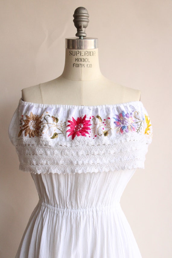 Vintage 1970s 1980s Dress, White Cotton Embroider… - image 9