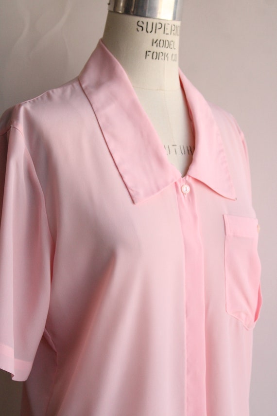 Vintage 1980s Blouse, Pink Dagger Collar with Poc… - image 5