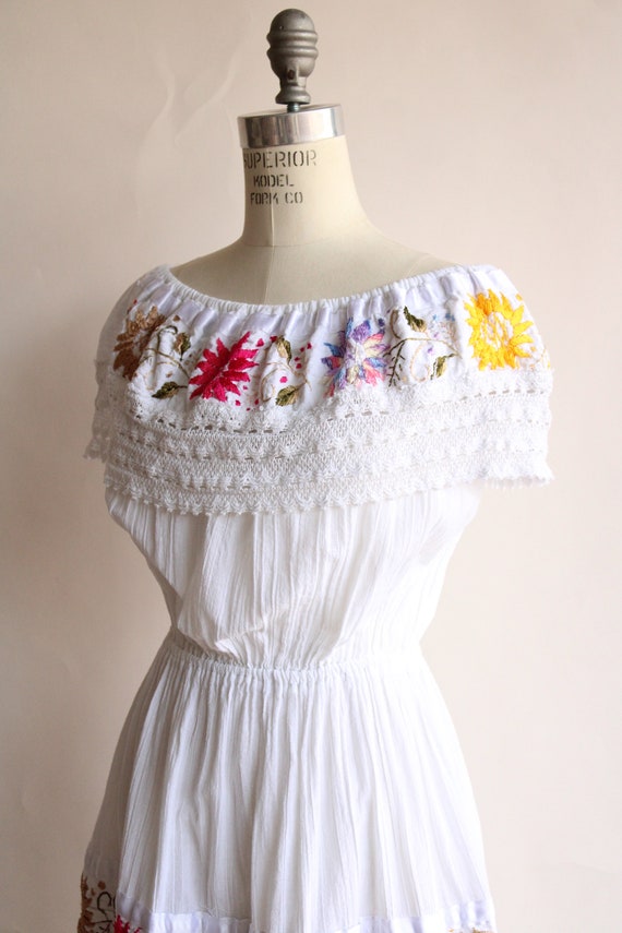 Vintage 1970s 1980s Dress, White Cotton Embroider… - image 7