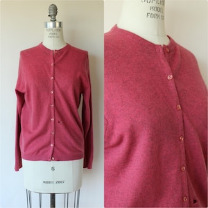 Vintage 1950s Sweater, Pink Cashmere Cardigan by Ballantyne, Size 36 Made in Scotland