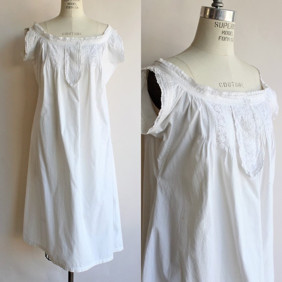 Vintage Victorian Chemise / Antique White Cotton N