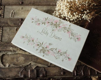 Vintage 1960s Stationary Box, Lady Diane Cards and Envelope Container, Pink Thistles, Box Only