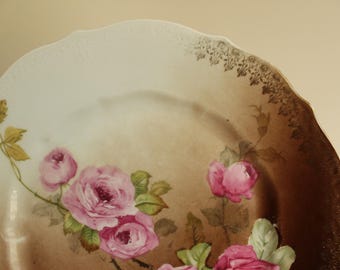 プレート ローズ プレート ピンク ビンテージ アンティーク フランスアンティーク ピンクの花のプレート(b) | フランス